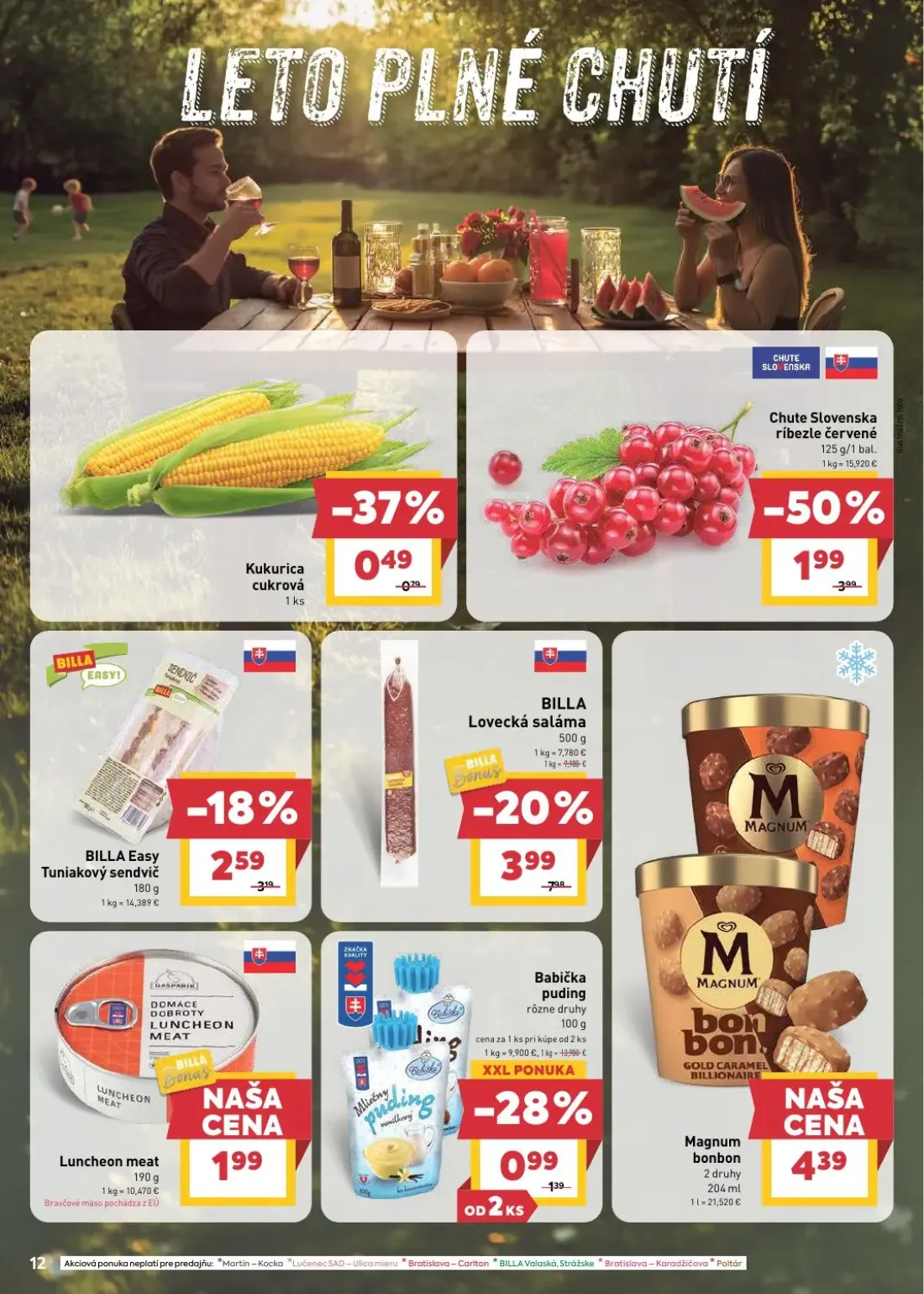 Billa leták, strana 14 z 33 — Chute Slovenska ríbezle červené, BILLA Lovecká saláma, BILLA Easy Tuniakový sendvič