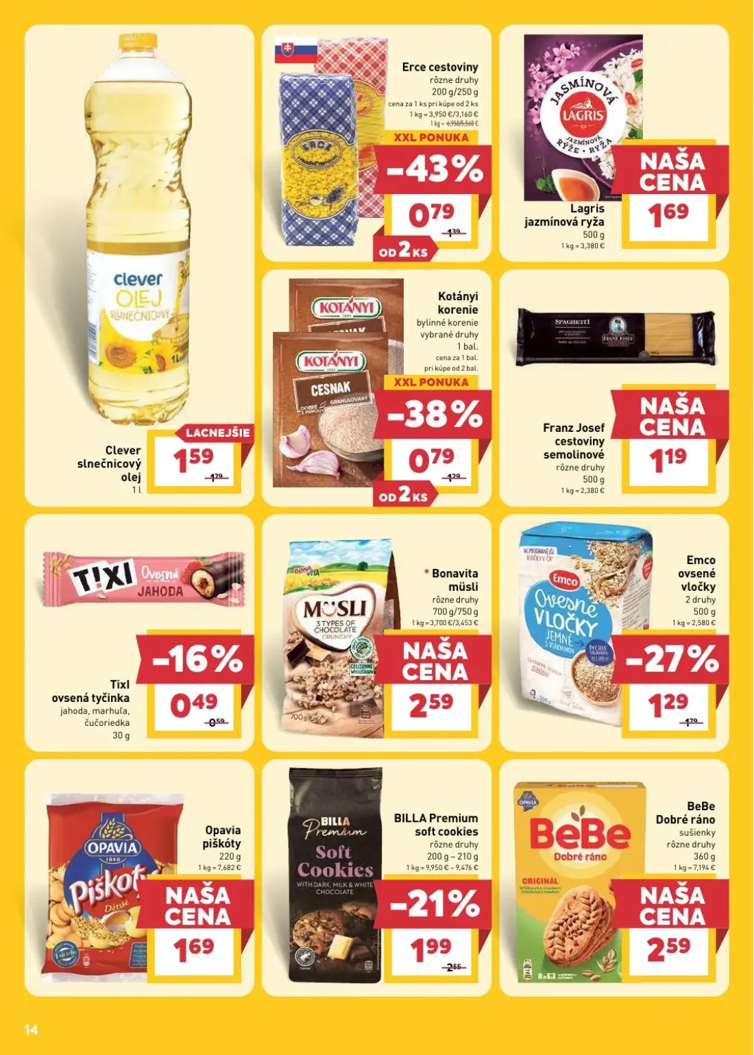 Billa leták, strana 16 z 33 — Erce cestoviny, BILLA Premium soft cookies, Kotányi korenie bylinné korenie