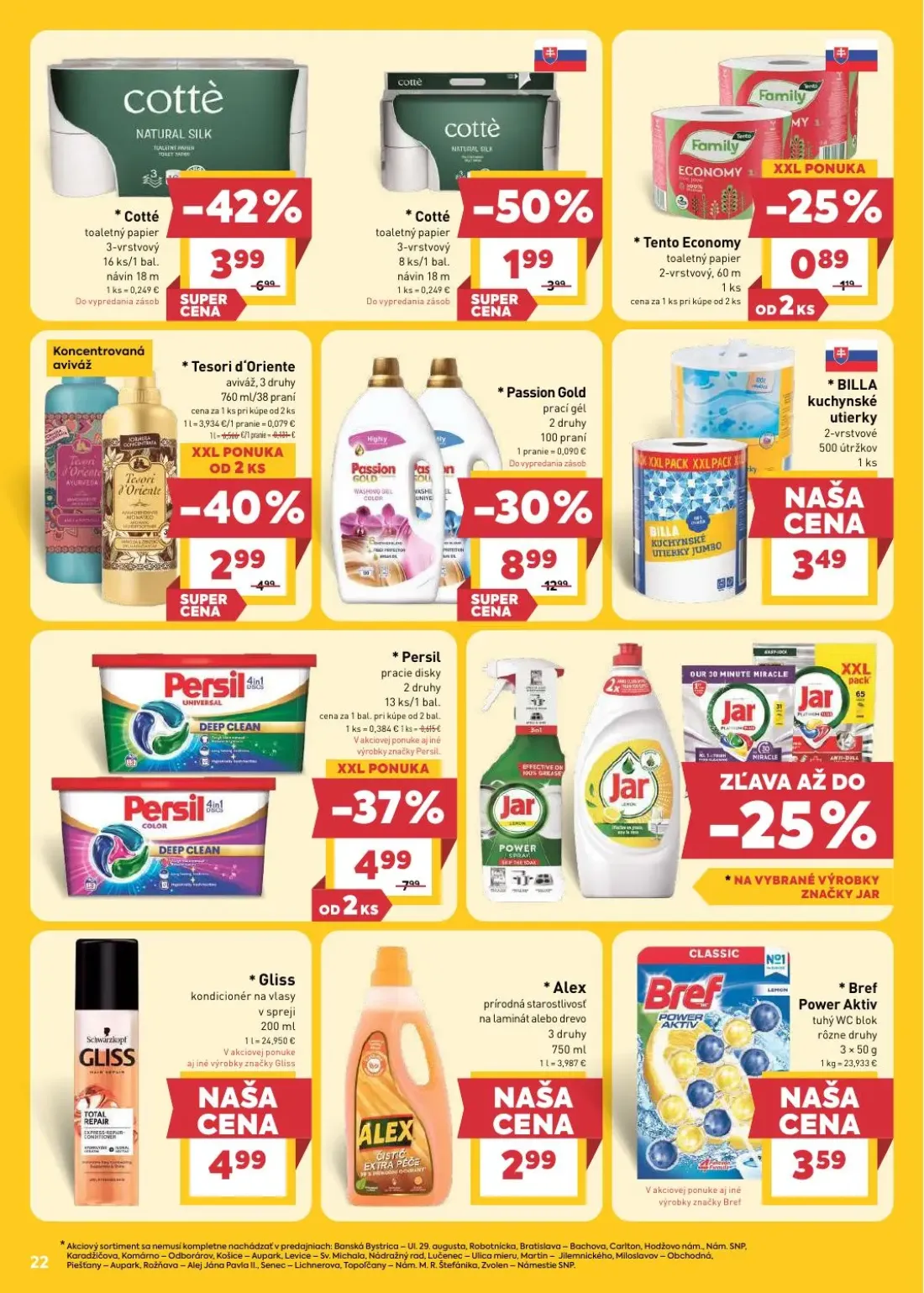 Billa leták, strana 24 z 33 — Passion Gold prací gél, Cotté toaletný papier, Persil pracie disky