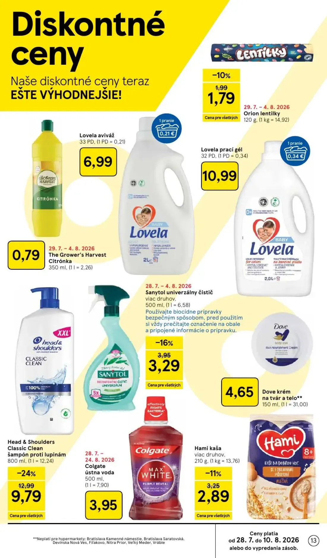 Tesco leták, strana 13 z 53 — Head & Shoulders Classic Clean šampón proti lupinám, Sanytol univerzálny čistič, Hami kaša