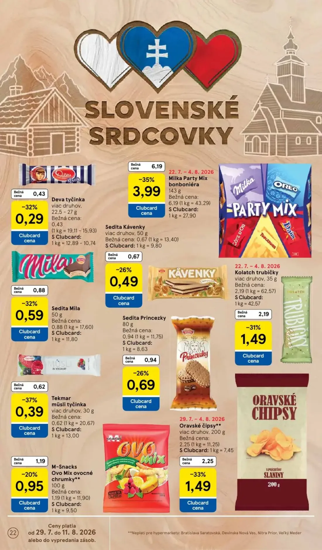 Tesco leták, strana 22 z 53 — Milka Party Mix bonboniéra, Oravské čipsy, Kolatch trubičky