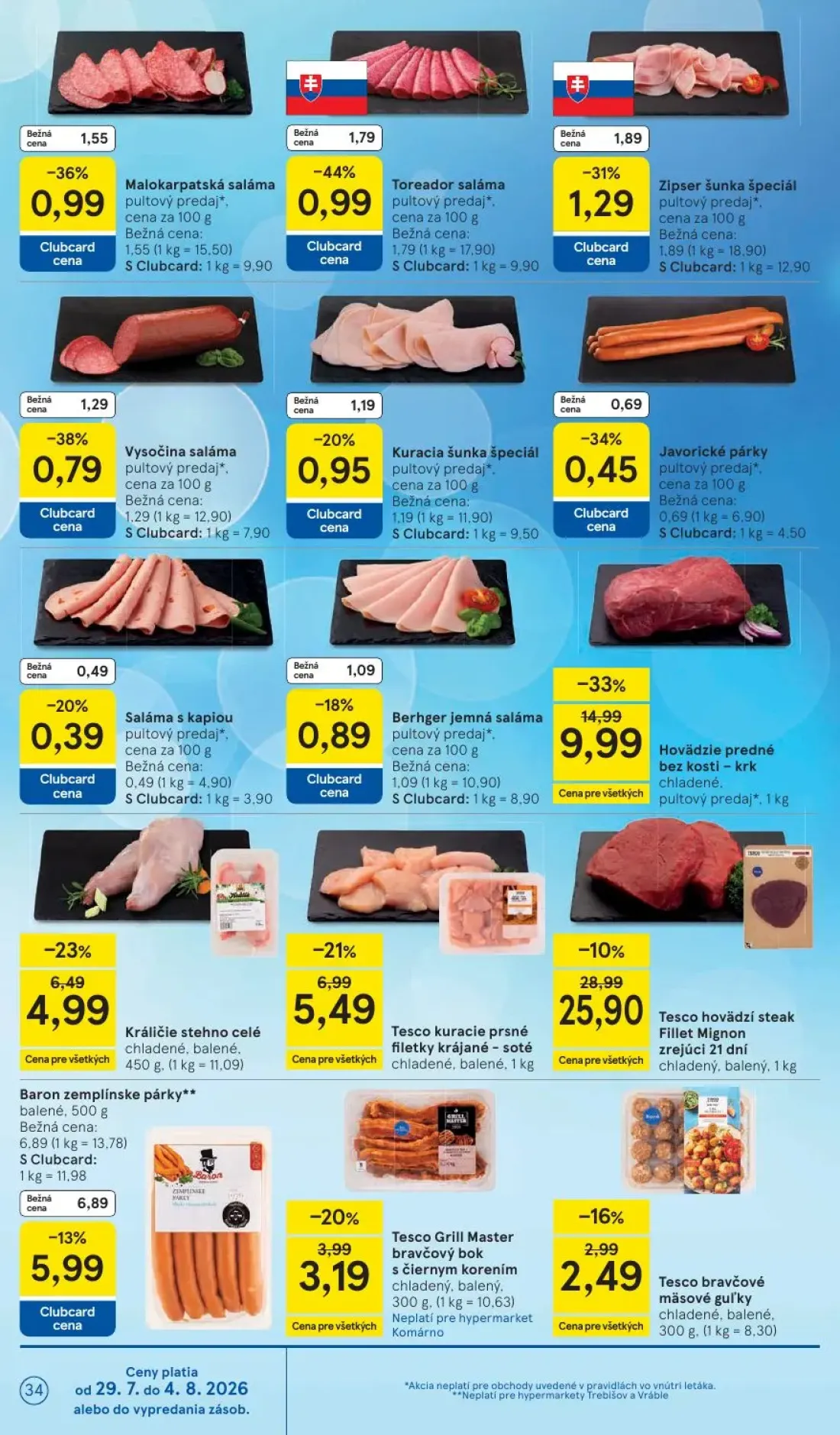 Tesco leták, strana 34 z 53 — Hovädzie predné bez kosti - krk, Tesco hovädzí steak Fillet Mignon zrejúci 21 dní, Králičie st…