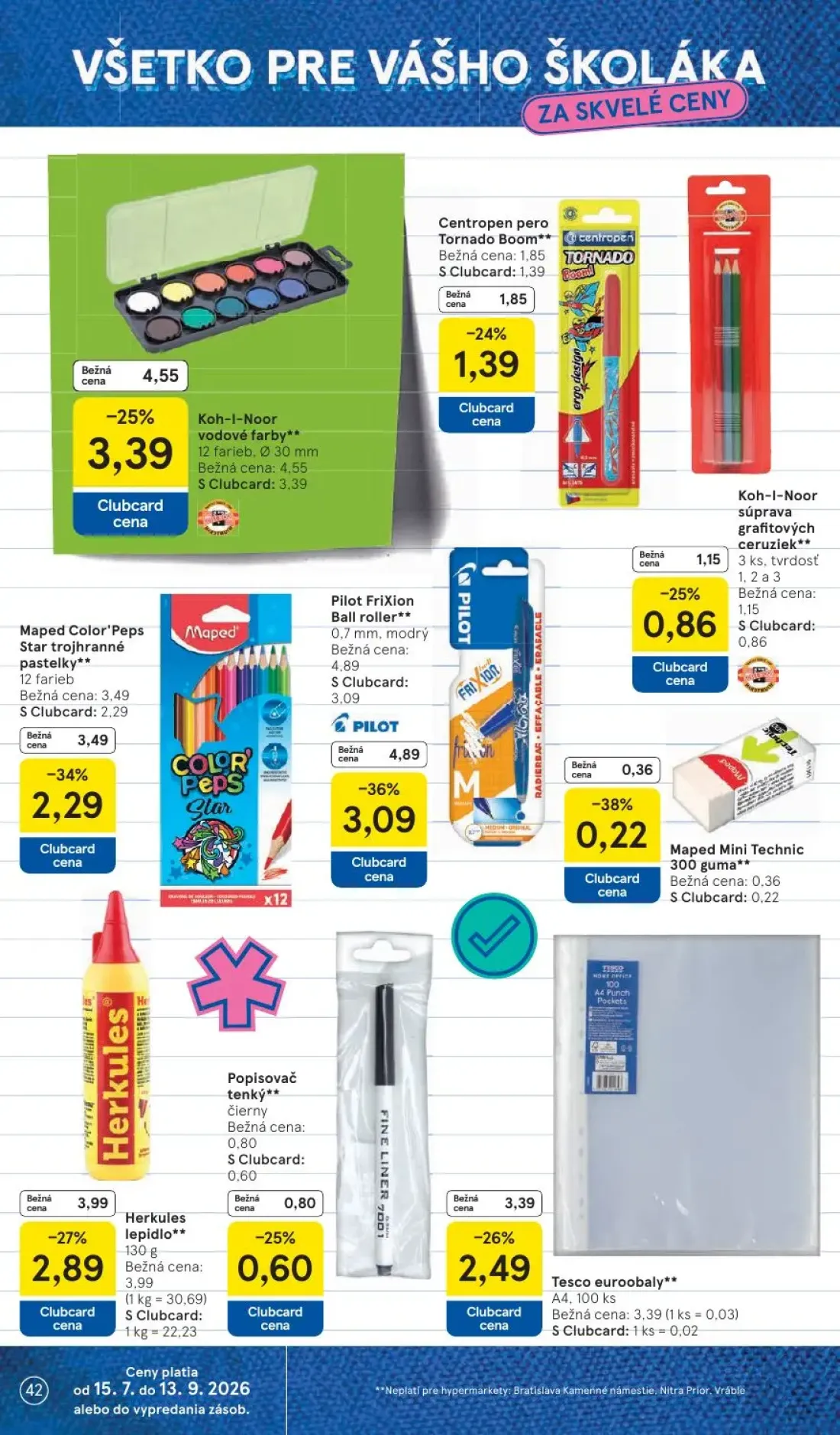 Tesco leták, strana 42 z 53 — Pilot FriXion Ball roller, Maped Color'Peps Star trojhranné pastelky, Koh-I-Noor vodové farby