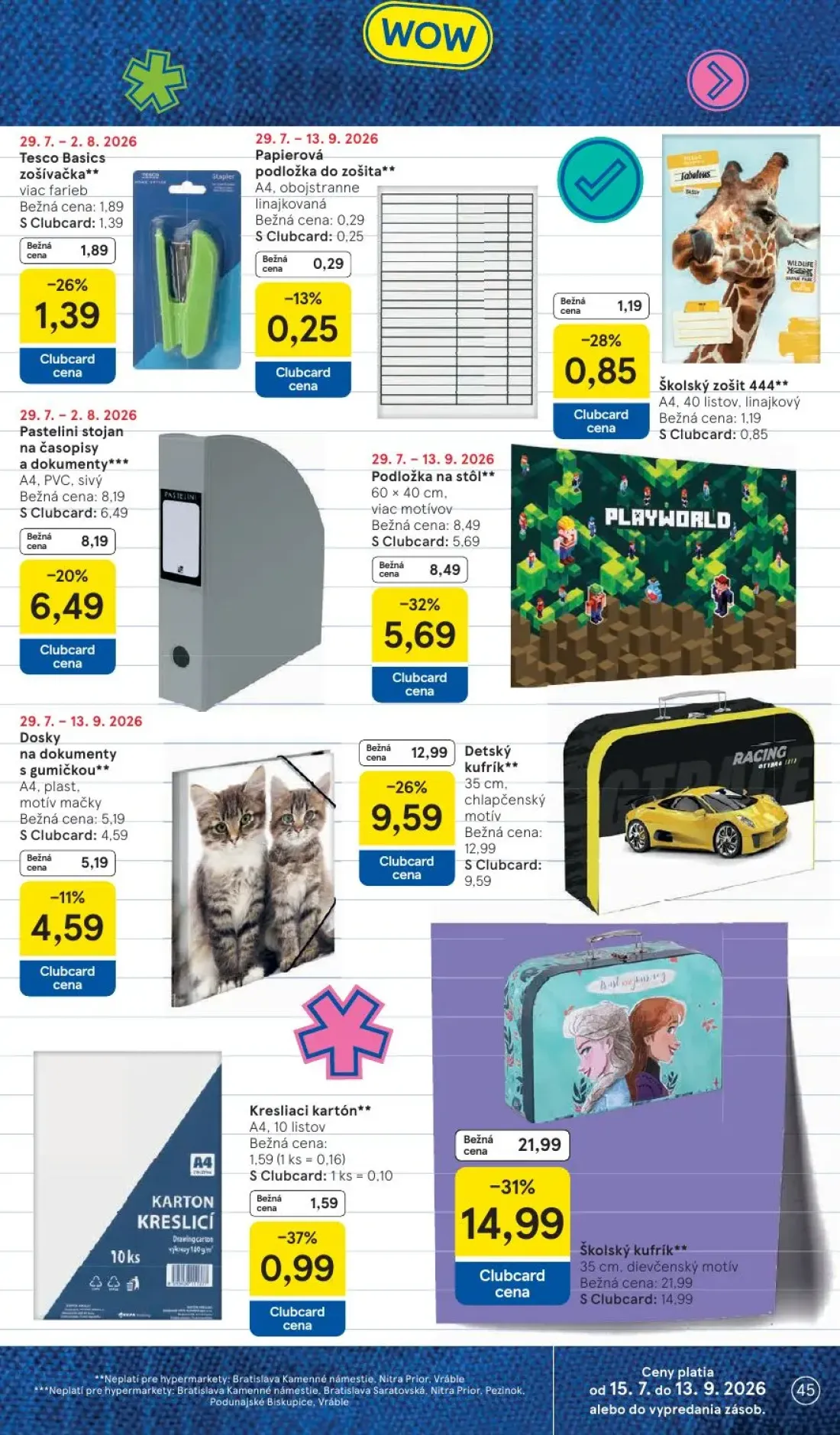 Tesco leták, strana 45 z 53 — Školský kufrík, Detský kufrík, Podložka na stôl