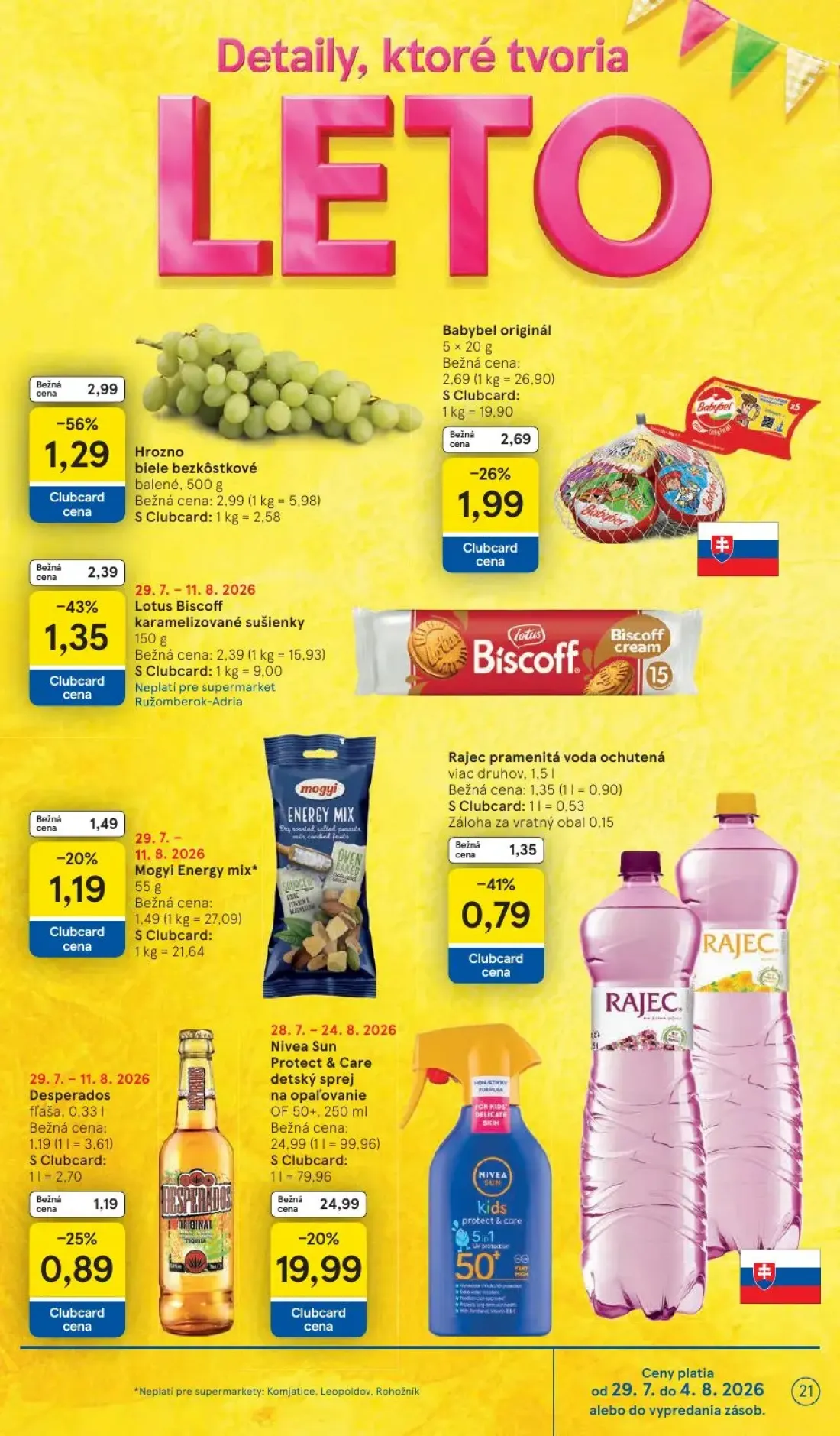 Tesco Supermarket leták, strana 21 z 30 — Nivea Sun Protect & Care detský sprej na opaľovanie OF 50+, Hrozno biele bezkôstko…