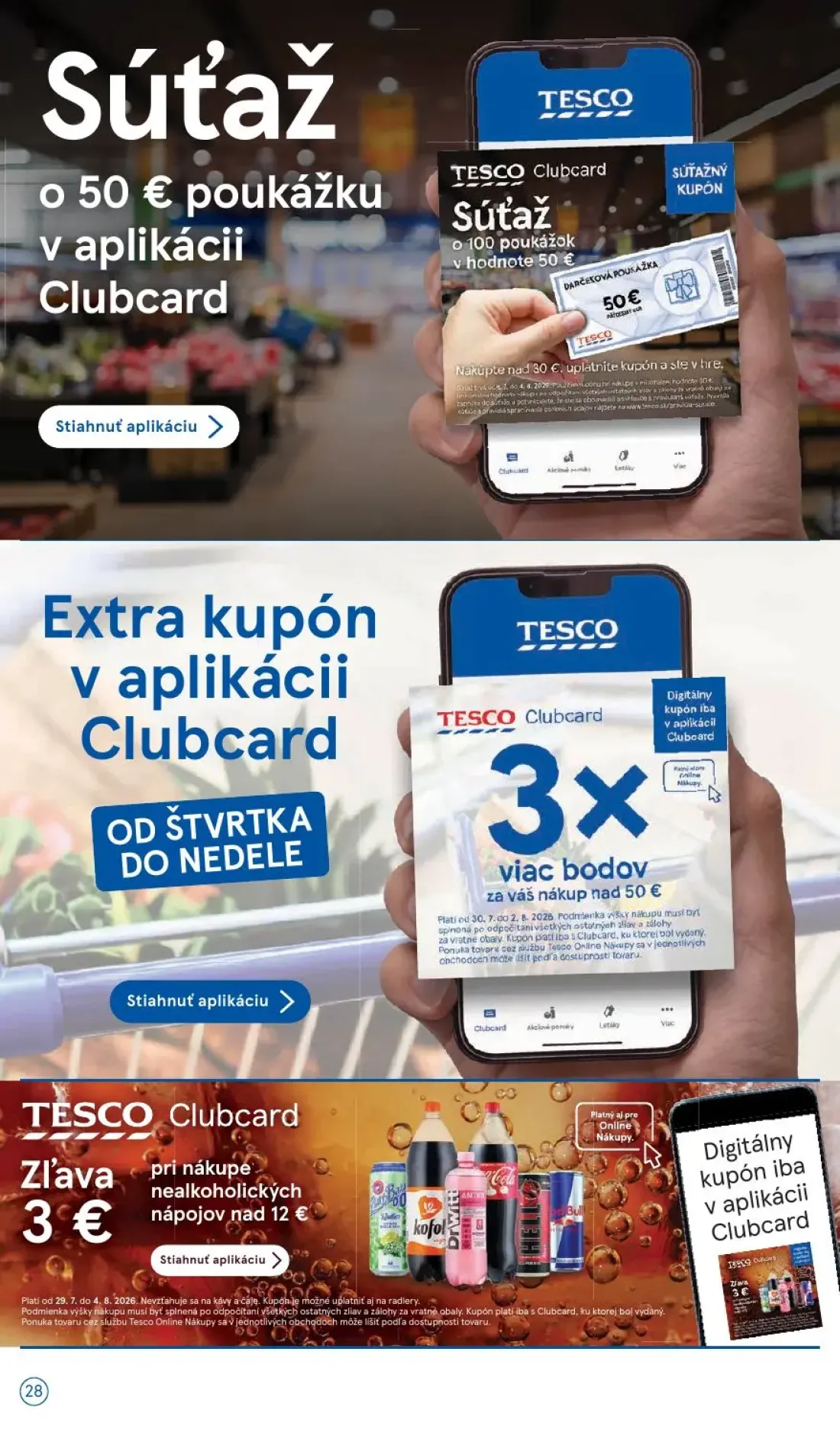 Tesco Supermarket leták, strana 28 z 30 — nealkoholických nápojov, Darčeková poukážka, Java