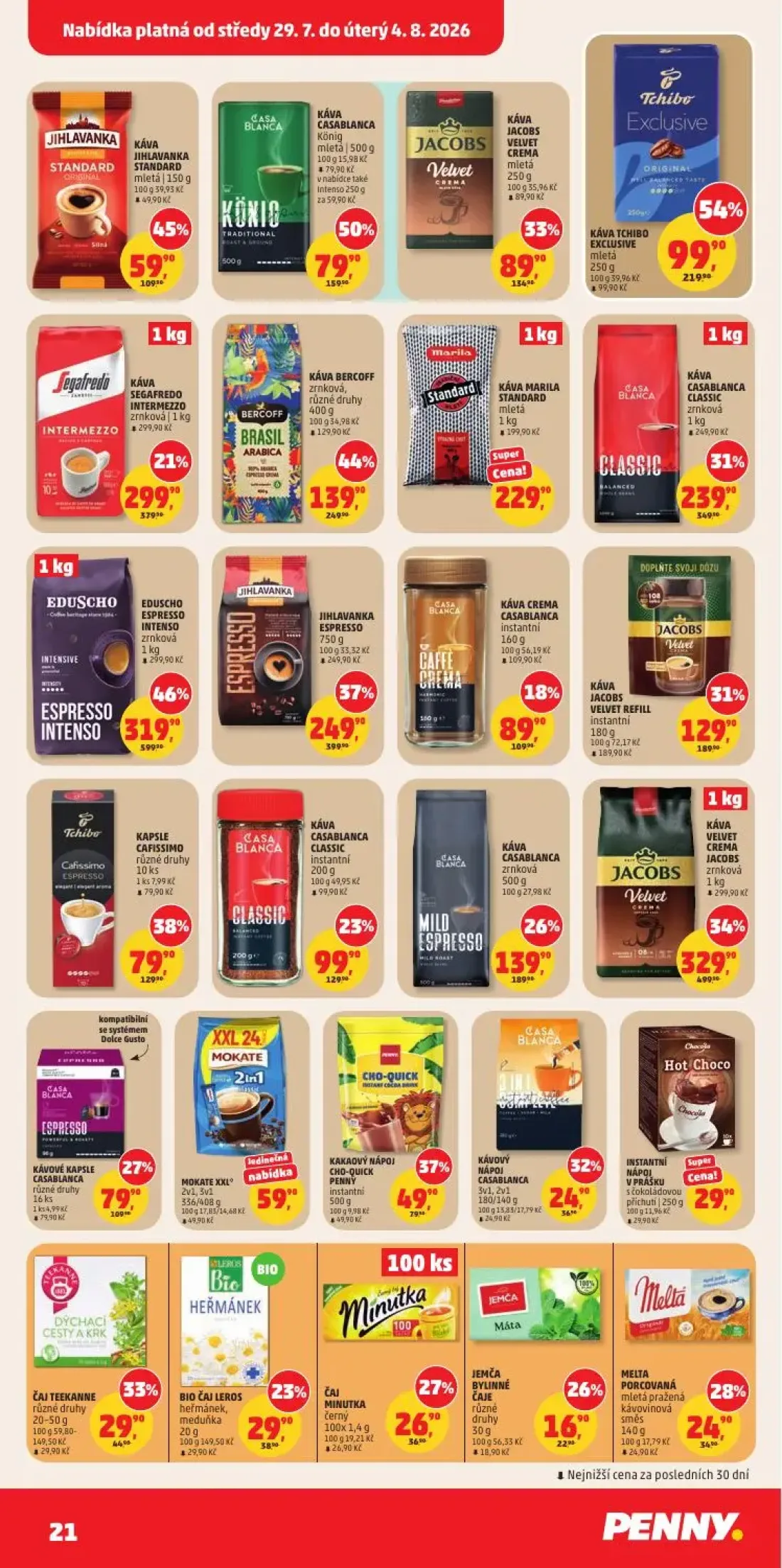 PENNY leták, strana 21 z 31 — EDUSCHO ESPRESSO INTENSO zrnková, KÁVA VELVET CREMA JACOBS zrnková, JIHLAVANKA ESPRESSO