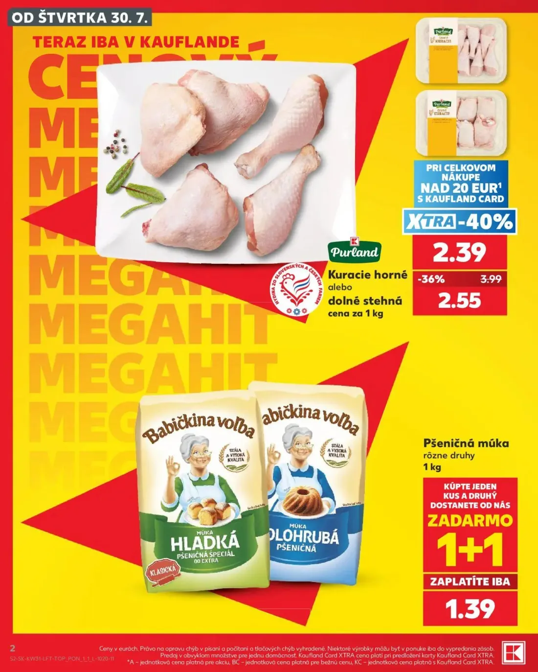 Kaufland leták, strana 2 z 74 — Kuracie horné alebo dolné stehná, Pšeničná múka rôzne druhy