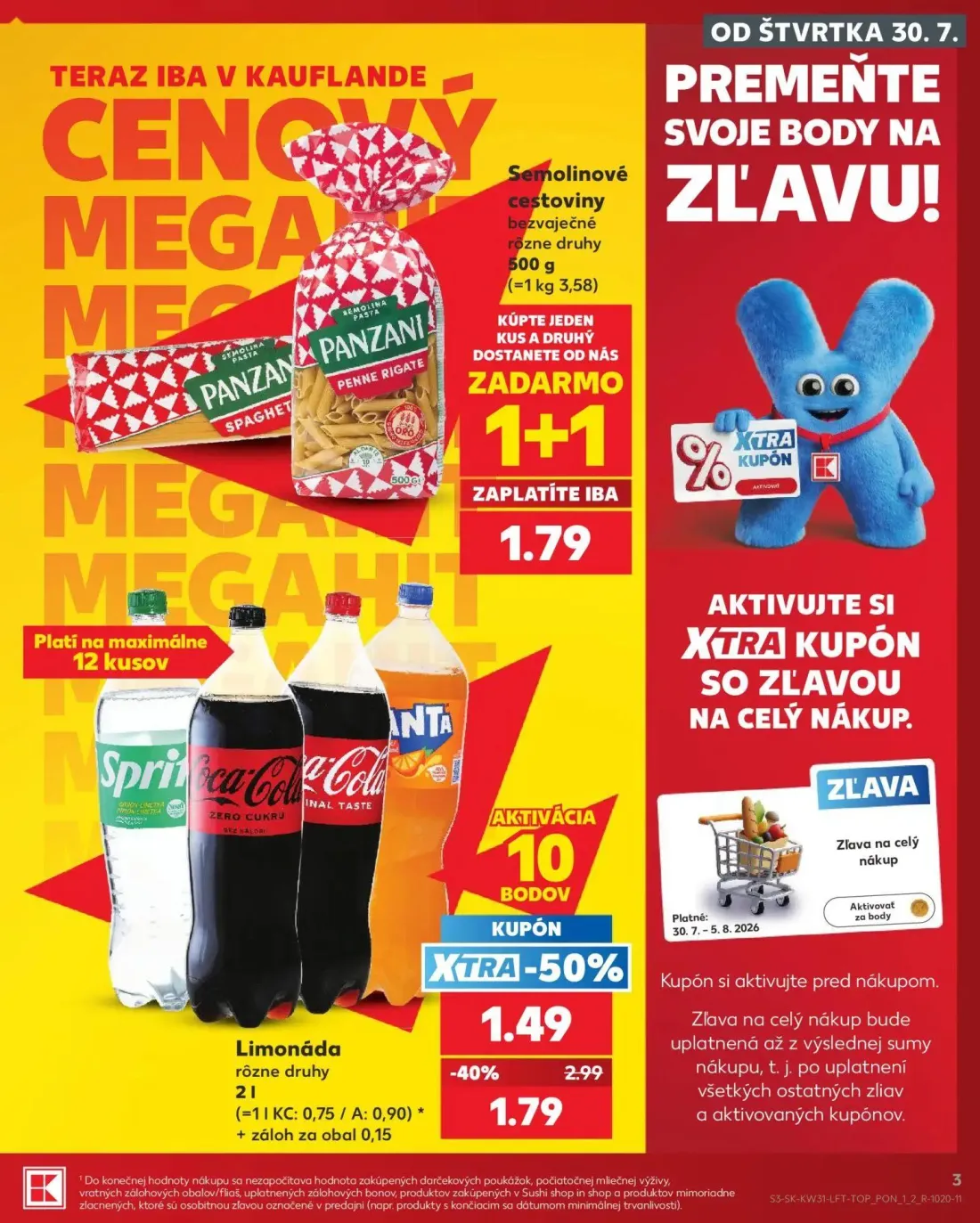 Kaufland leták, strana 3 z 74 — Limonáda rôzne druhy, Semolinové cestoviny bezvaječné