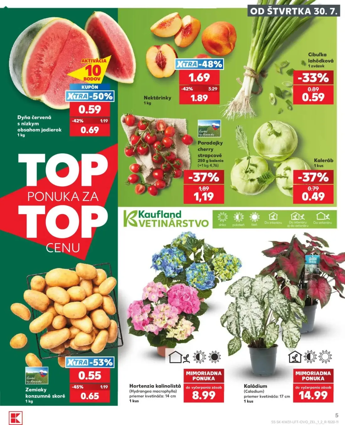 Kaufland leták, strana 5 z 74 — Nektarinky, Paradajky cherry strapcové, Zemiaky konzumné skoré