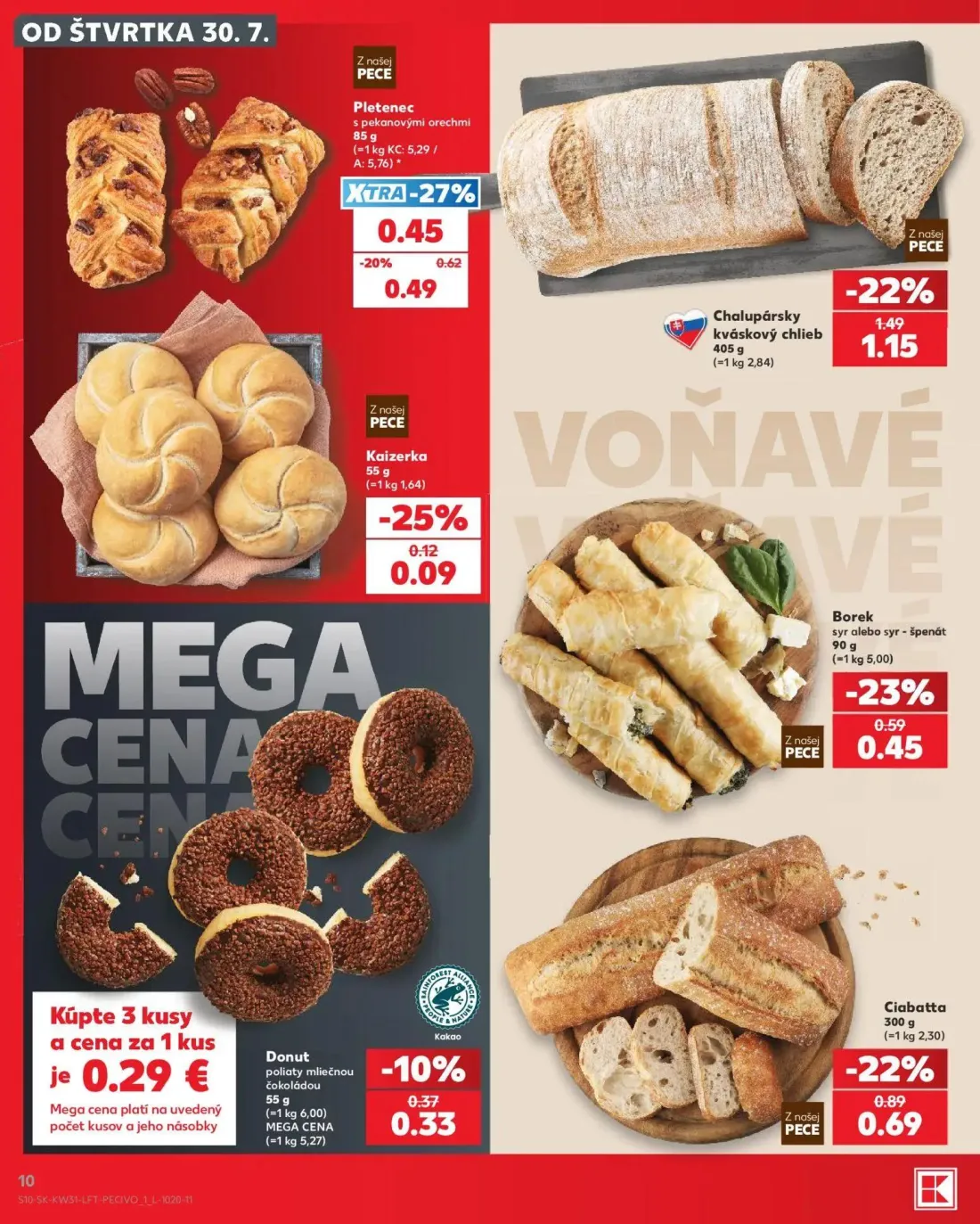 Kaufland leták, strana 10 z 74 — Chalupársky kváskový chlieb, Ciabatta, Pletenec s pekanovými orechmi