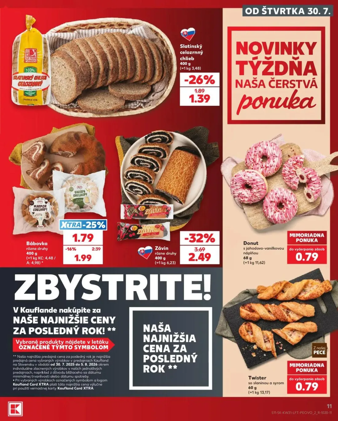 Kaufland leták, strana 11 z 74 — Závin rôzne druhy, Bábovka rôzne druhy, Slatinský celozrnný chlieb