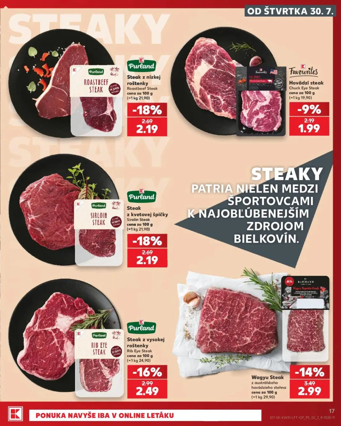 Kaufland leták, strana 17 z 74 — Roastbeef Steak, Sirloin Steak, Rib Eye Steak
