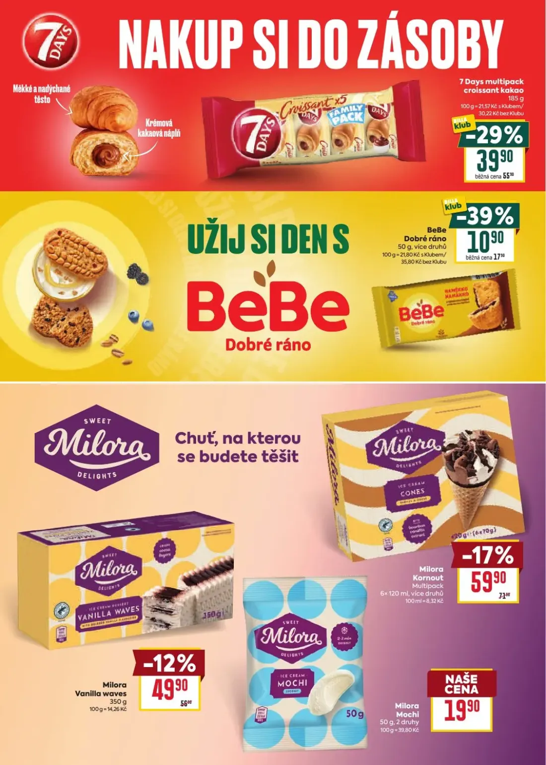 Billa leták, strana 26 z 38 — 7 Days multipack croissant kakao, Milora Kornout Multipack, BeBe Dobré ráno