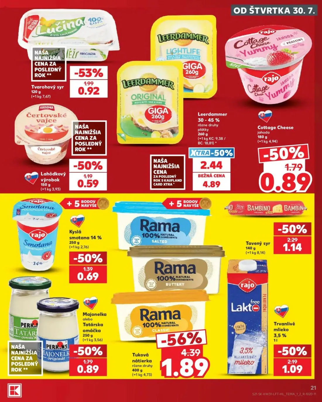 Kaufland leták, strana 21 z 74 — Tuková nátierka rôzne druhy, Leerdammer, Tavený syr