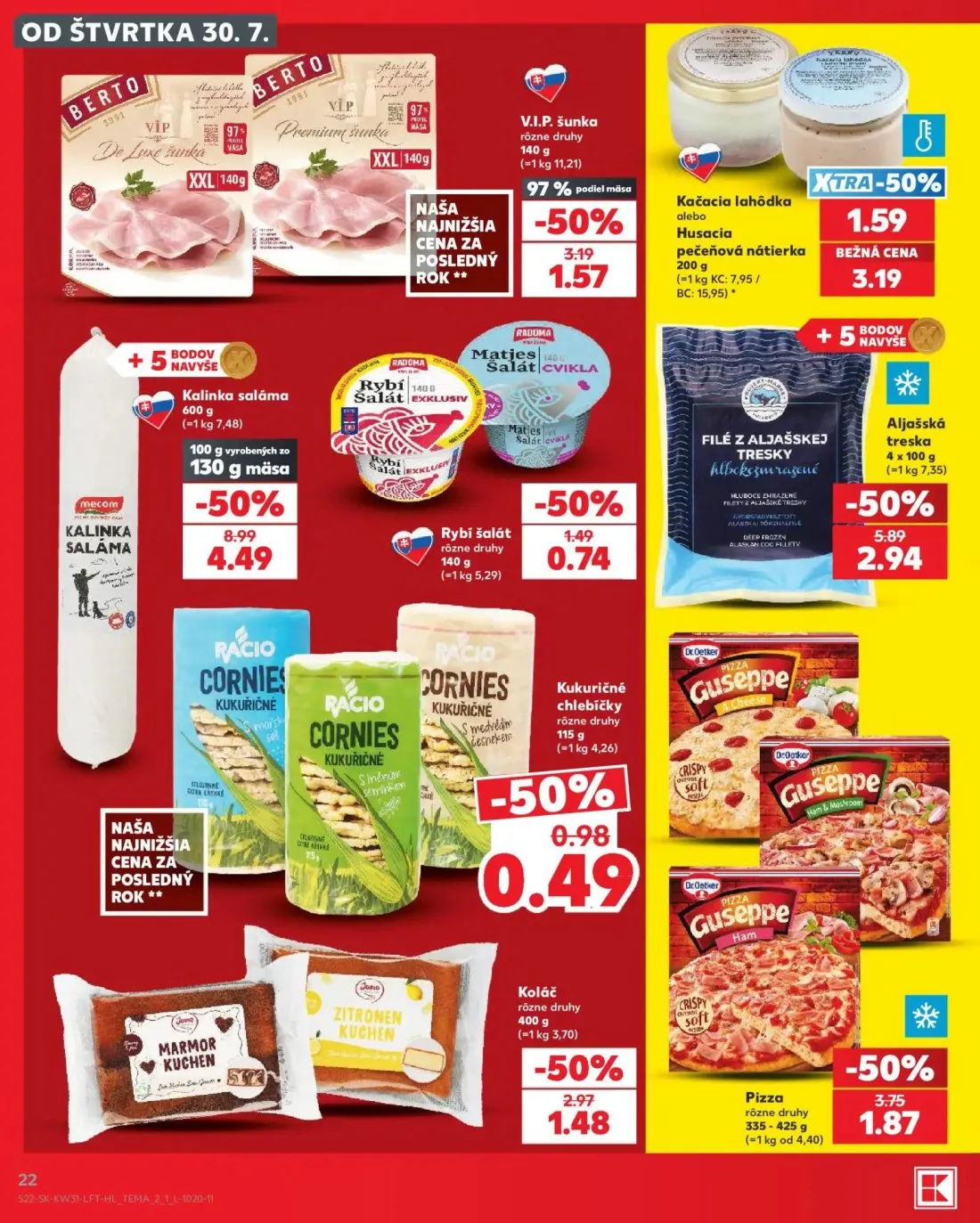 Kaufland leták, strana 22 z 74 — Kalinka saláma, Aljašská treska, Pizza