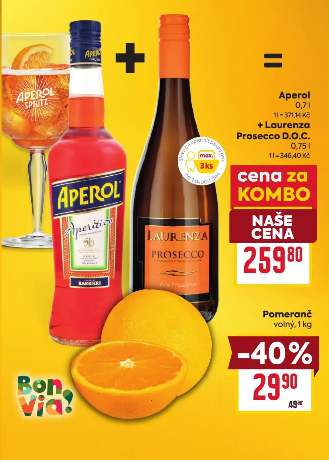 Billa leták, strana 29 z 38 — Pomeranč, Aperol + Laurenza Prosecco D.O.C.
