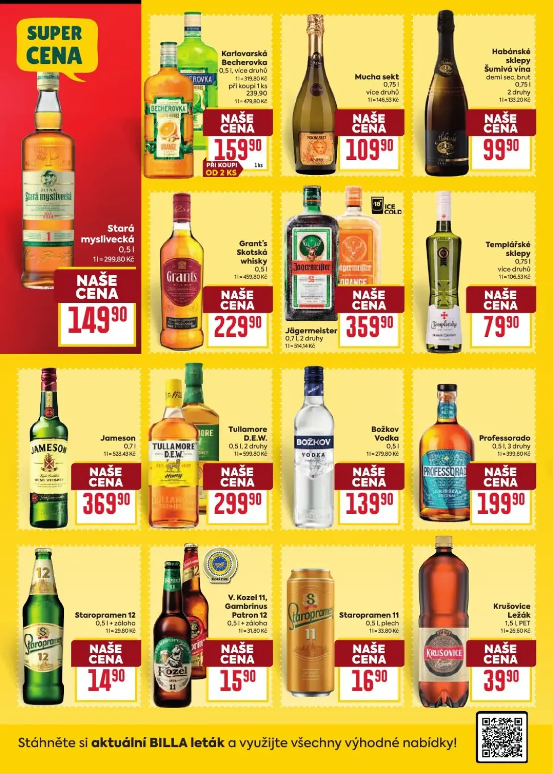 Billa leták, strana 30 z 38 — Karlovarská Becherovka, Stará myslivecká, Mucha sekt