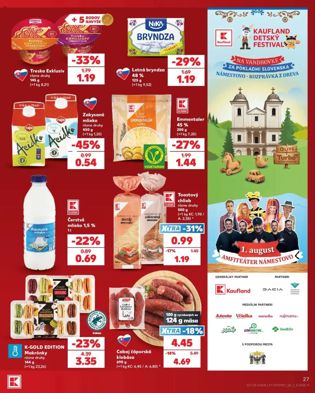 Kaufland leták, strana 27 z 74 — Makrónky, Cabaj čáporská klobása, Treska Exklusiv