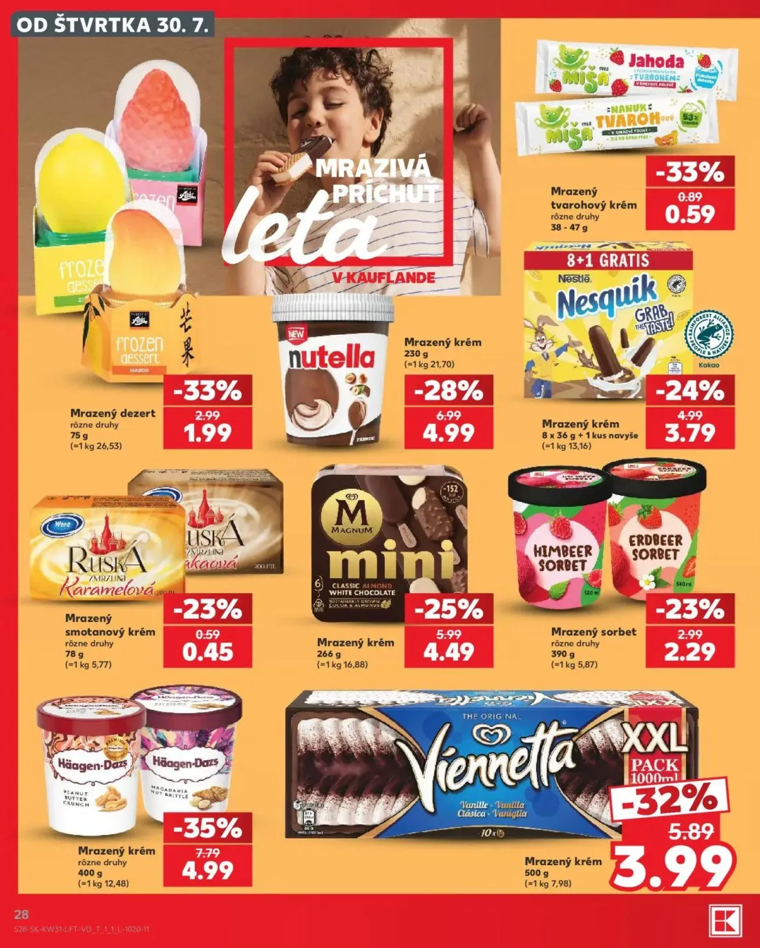 Kaufland leták, strana 28 z 74 — Häagen-Dazs Mrazený krém rôzne druhy, Nutella Mrazený krém, Viennetta Mrazený krém