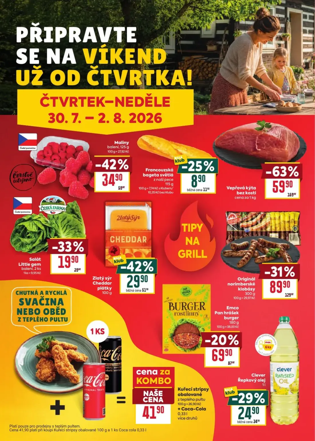 Billa leták, strana 34 z 38 — Vepřová kýta bez kosti, Originál norimberské klobásy, Maliny