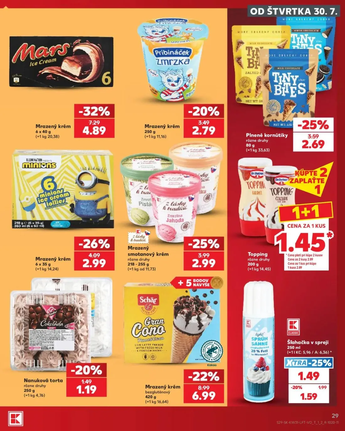 Kaufland leták, strana 29 z 74 — Mars Ice Cream, Schär Gran Cono Mrazený krém bezgluténový, Topping