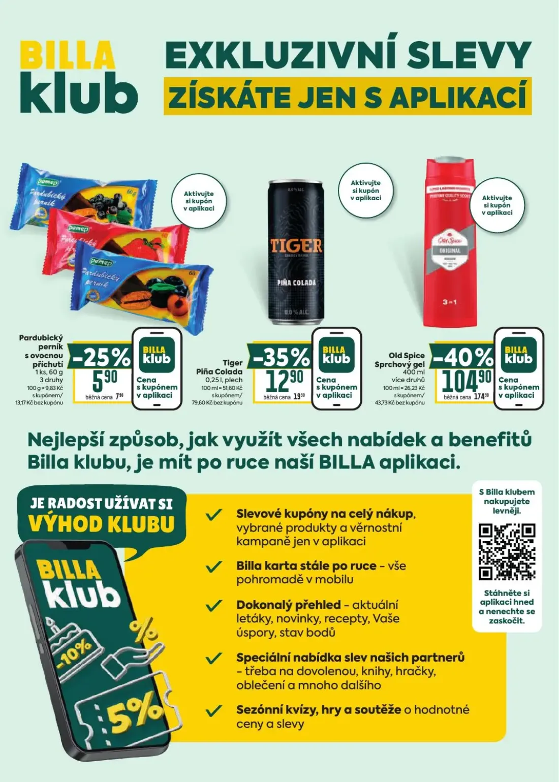 Billa leták, strana 36 z 38 — Old Spice Sprchový gel, Tiger Piña Colada, Pardubický perník s ovocnou příchutí