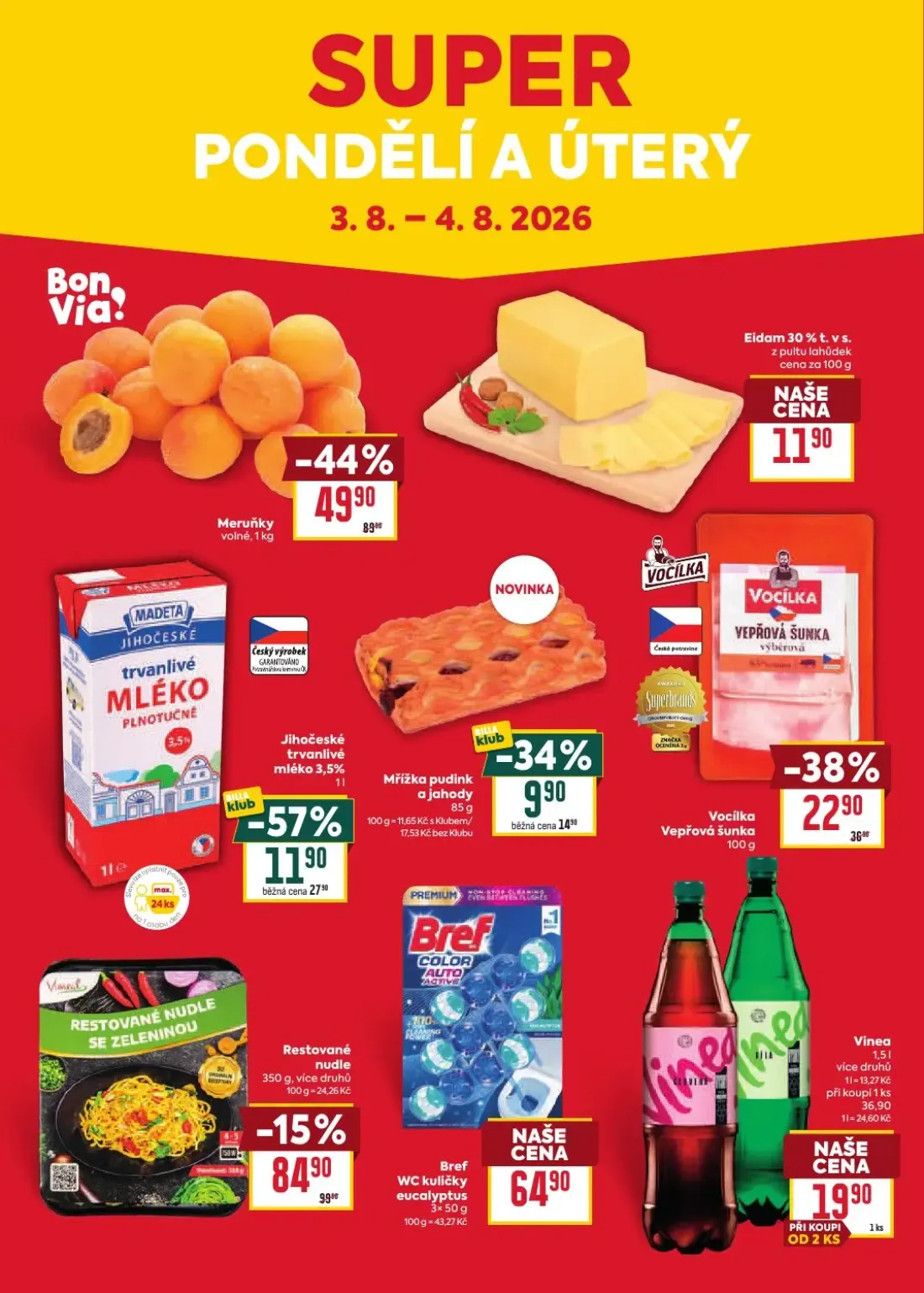Billa leták, strana 38 z 38 — Meruňky volné, Vinea, Jihočeské trvanlivé mléko 3,5%