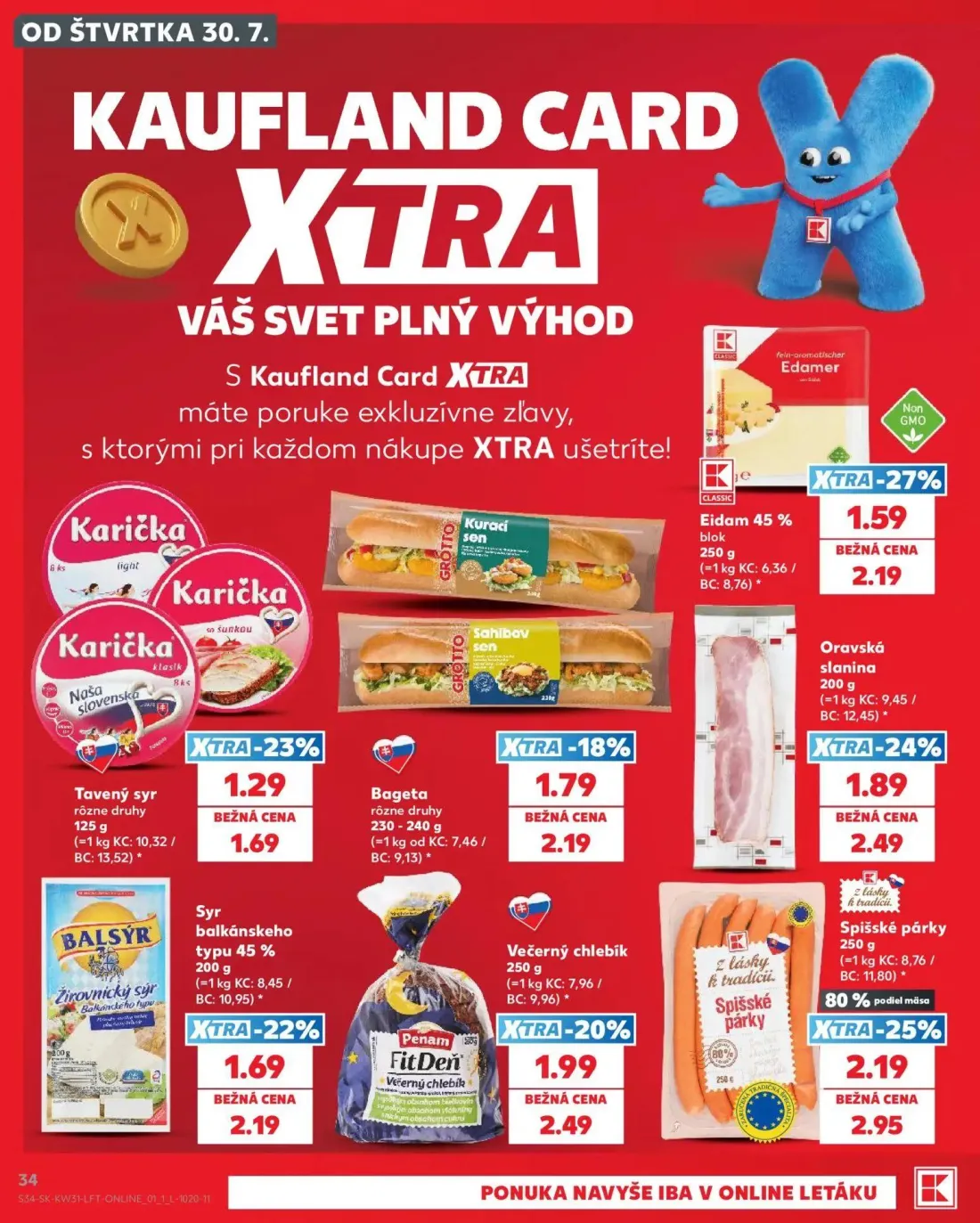 Kaufland leták, strana 34 z 74 — Spišské párky, Eidam 45 % blok, Oravská slanina