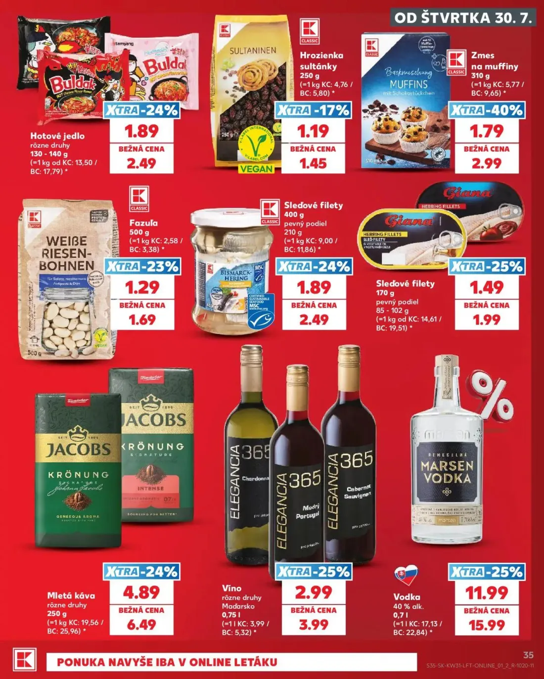 Kaufland leták, strana 35 z 74 — Vodka, Mletá káva, Zmes na muffiny