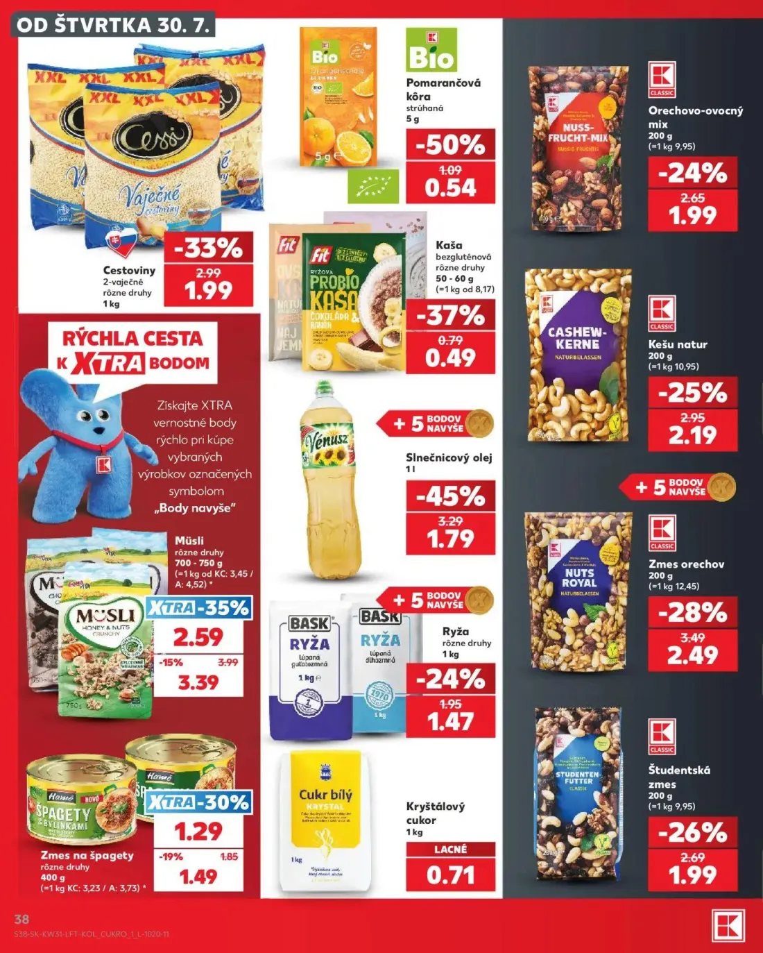 Kaufland leták, strana 38 z 74 — Slnečnicový olej, Müsli, Cestoviny