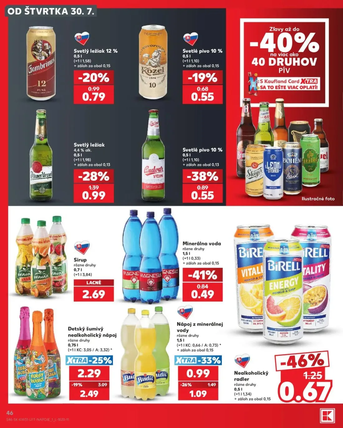 Kaufland leták, strana 46 z 74 — Detský šumivý nealkoholický nápoj, Nealkoholický radler, Nápoj z minerálnej vody