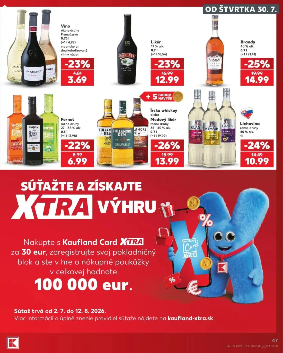 Kaufland leták, strana 47 z 74 — Brandy, Írska whiskey alebo Medový likér, Likér