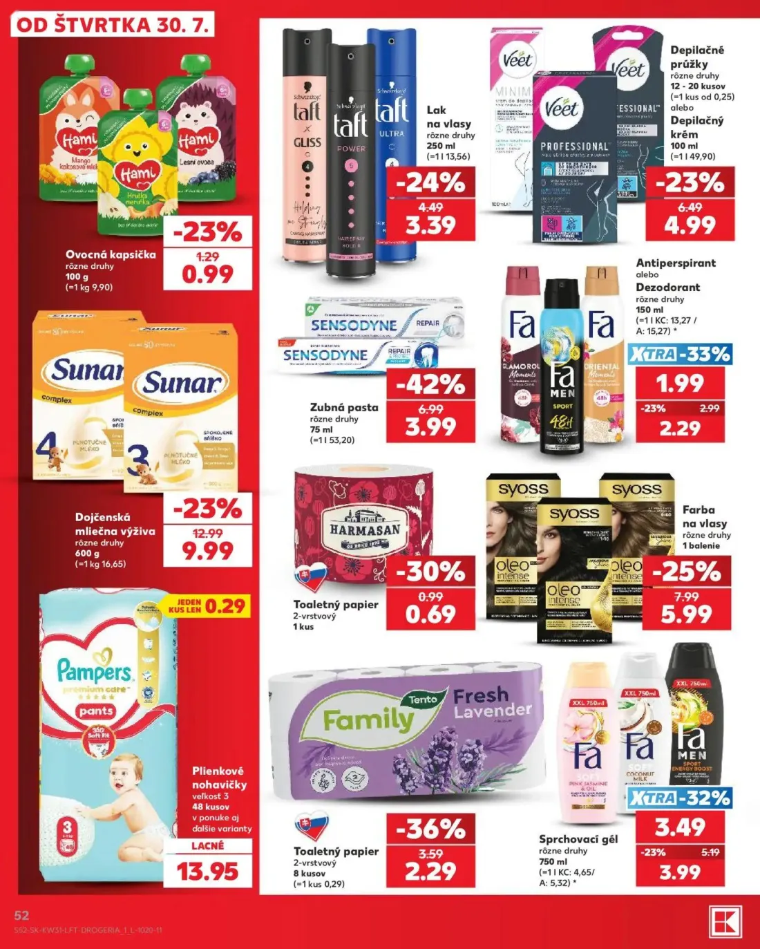 Kaufland leták, strana 52 z 74 — Zubná pasta, Dojčenská mliečna výživa, Farba na vlasy