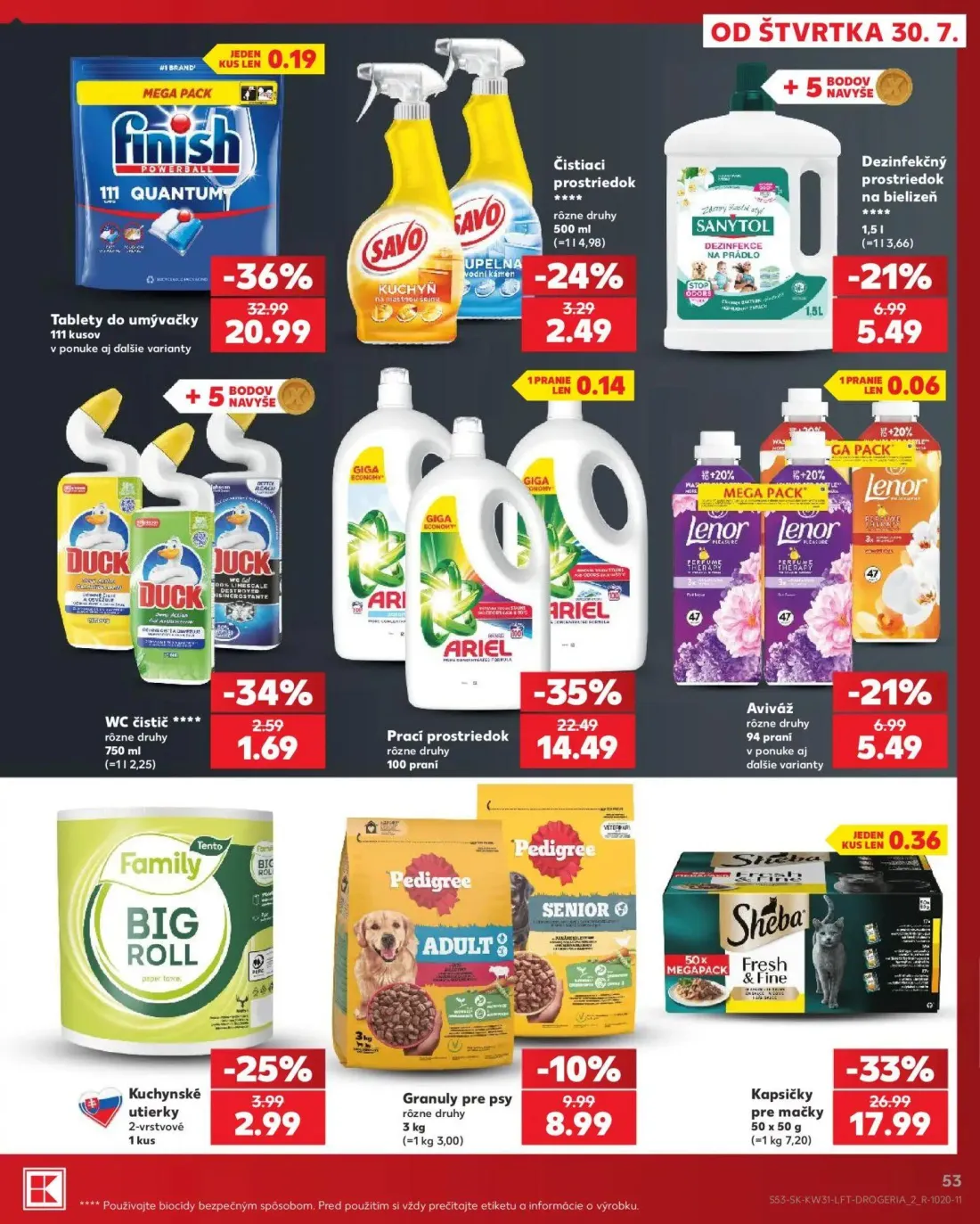 Kaufland leták, strana 53 z 74 — Tablety do umývačky, Kapsičky pre mačky Sheba Fresh & Fine, Prací prostriedok ARIEL