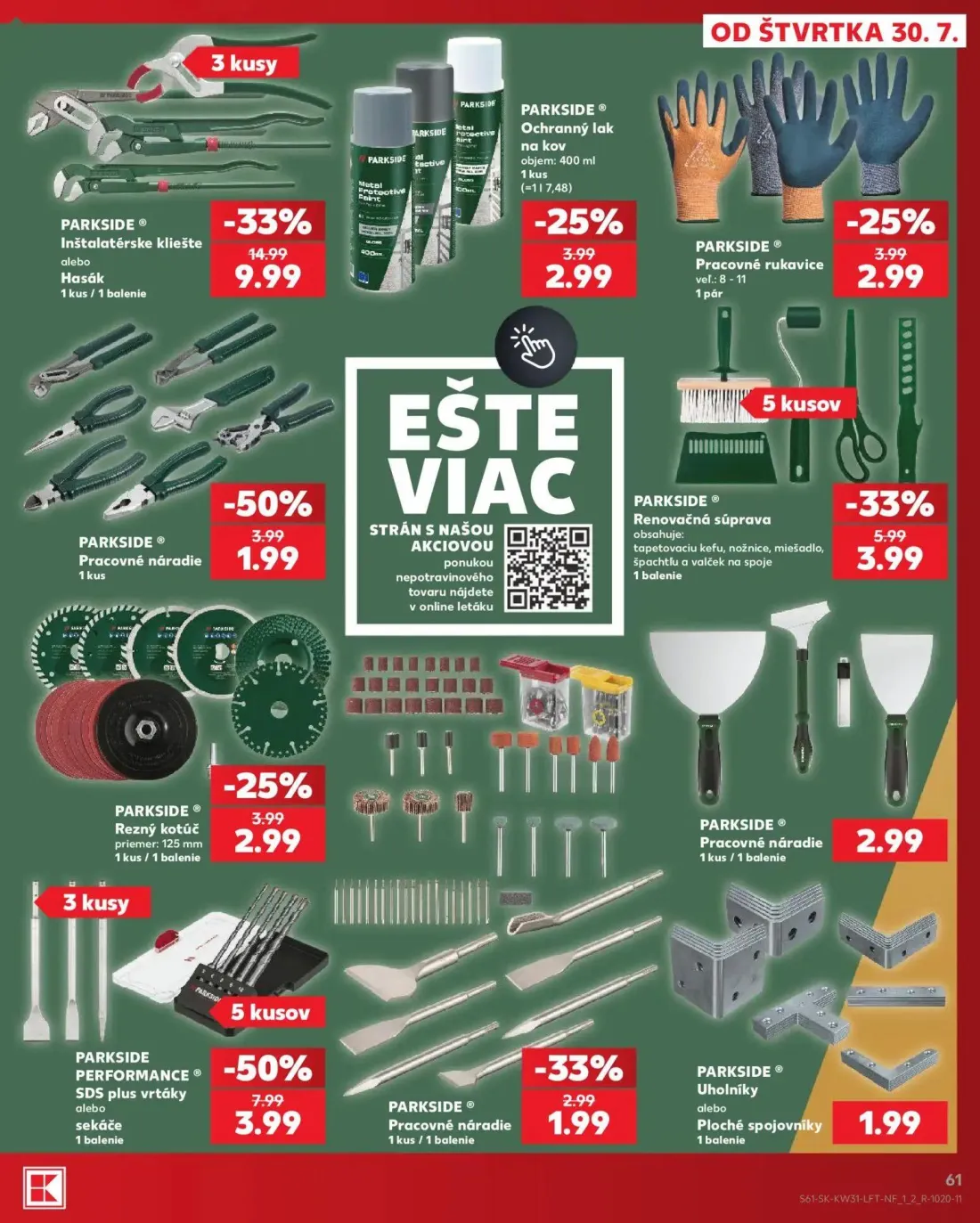 Kaufland leták, strana 61 z 74 — PARKSIDE® Inštalatérske kliešte, PARKSIDE PERFORMANCE® SDS plus vrtáky, PARKSIDE® Pracovné …