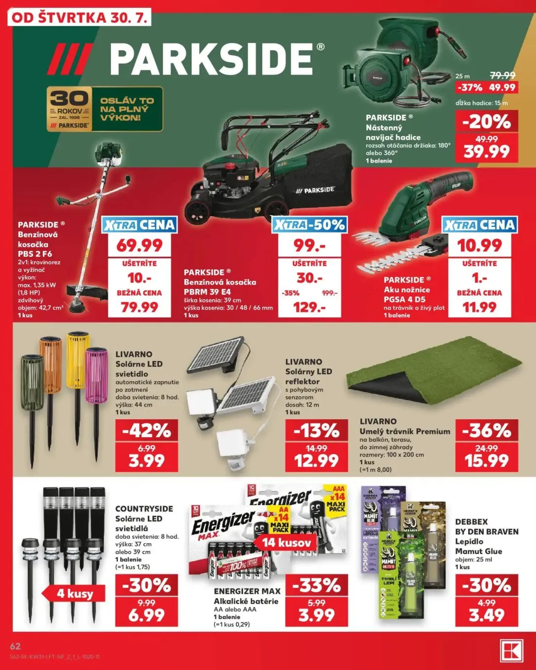 Kaufland leták, strana 62 z 74 — PARKSIDE® Benzínová kosačka PBRM 39 E4, PARKSIDE® Benzínová kosačka PBS 2 F6, PARKSIDE® Nás…