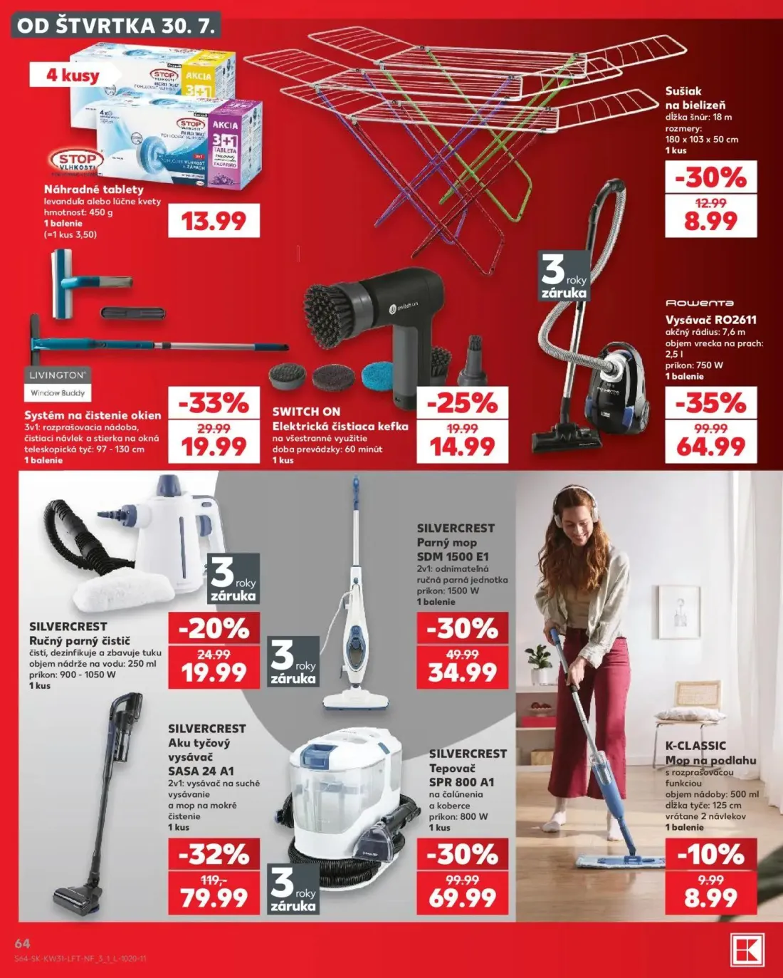Kaufland leták, strana 64 z 74 — SILVERCREST Aku tyčový vysávač SASA 24 A1, Rowenta Vysávač RO2611, SILVERCREST Tepovač SPR …