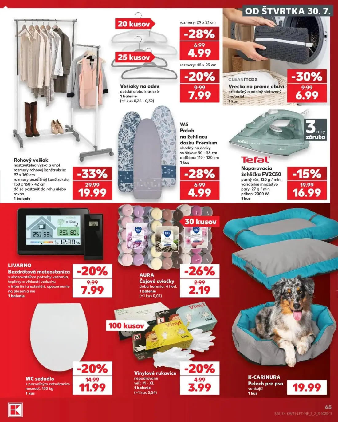 Kaufland leták, strana 65 z 74 — Rohový vešiak, Vešiaky na odev, Vrecko na pranie obuvi