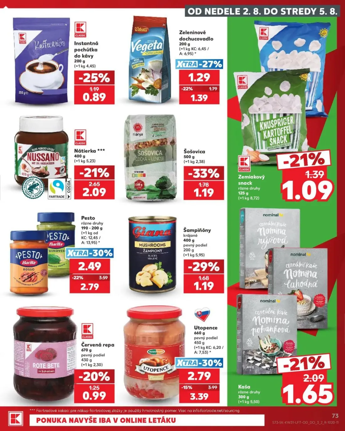 Kaufland leták, strana 73 z 74 — Utopence, Pesto, Šošovica