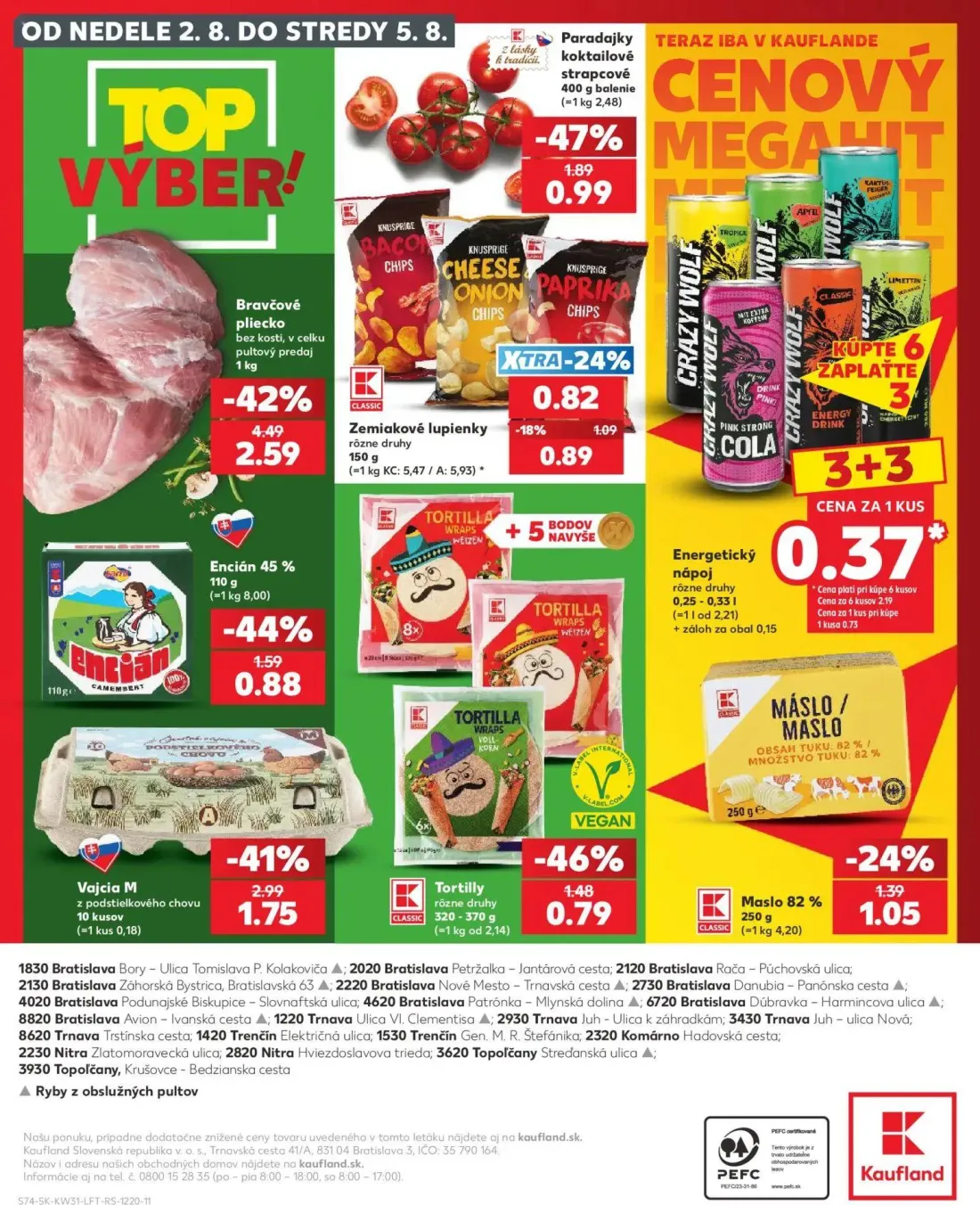 Kaufland leták, strana 74 z 74 — Bravčové pliecko bez kosti, v celku, Vajcia M z podstielkového chovu, Paradajky koktailové …