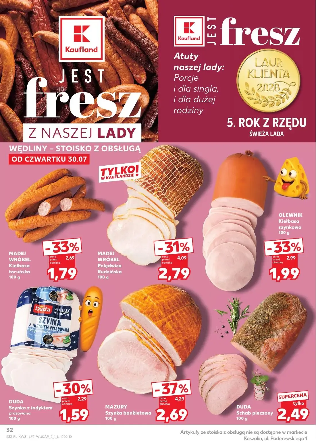 Kaufland gazetka, strona 32 z 68 — Szynka bankietowa, Polędwica Rudzińska, Kiełbasa szynkowa
