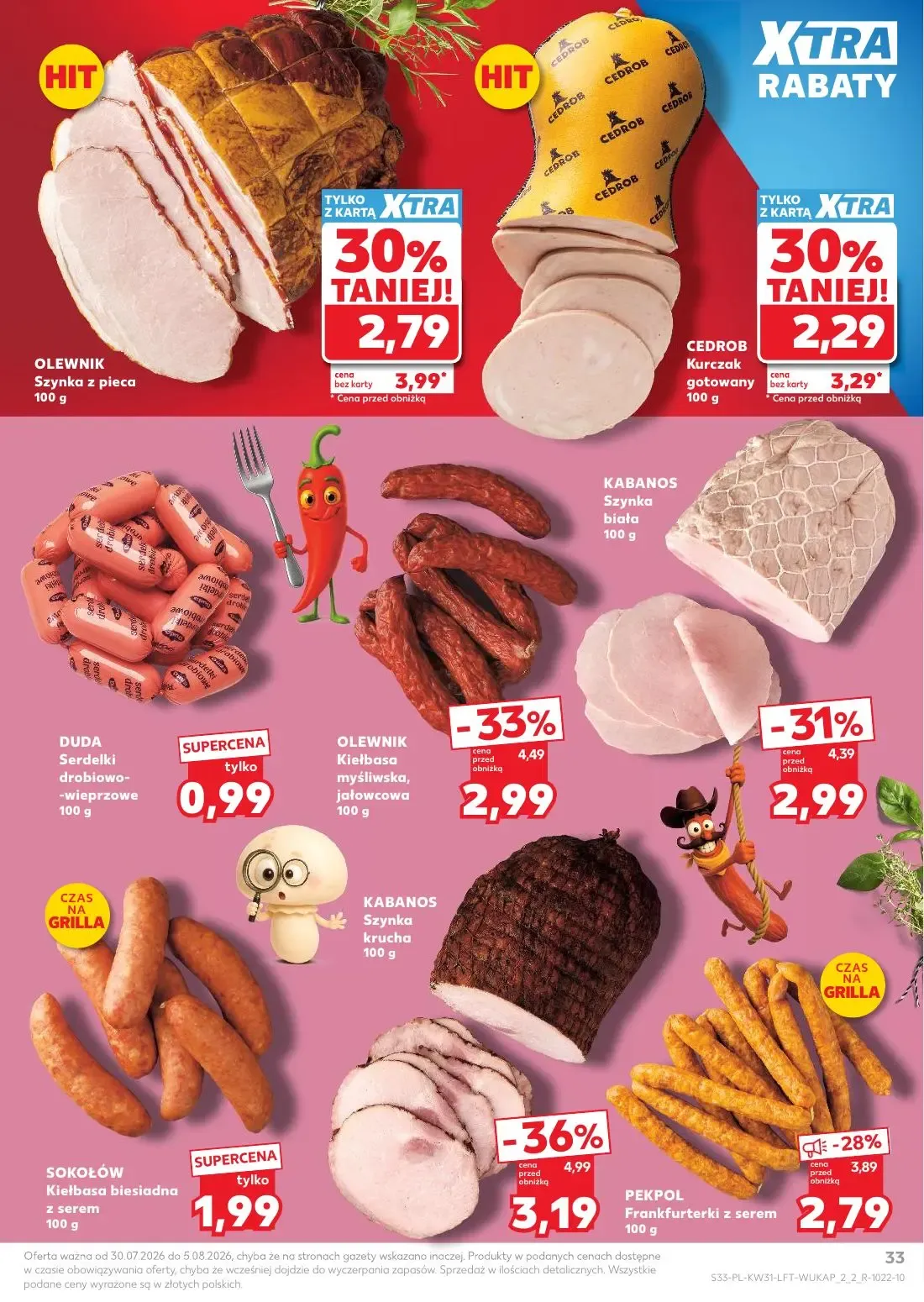 Kaufland gazetka, strona 33 z 68 — KABANOS Szynka krucha, OLEWNIK Kiełbasa myśliwska, jałowcowa, KABANOS Szynka biała