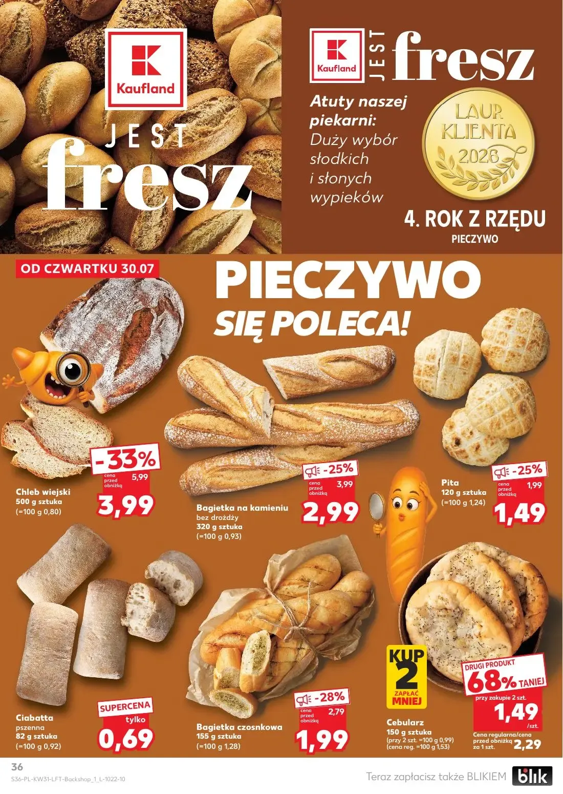 Kaufland gazetka, strona 36 z 68 — Chleb wiejski, Bagietka na kamieniu, Bagietka czosnkowa