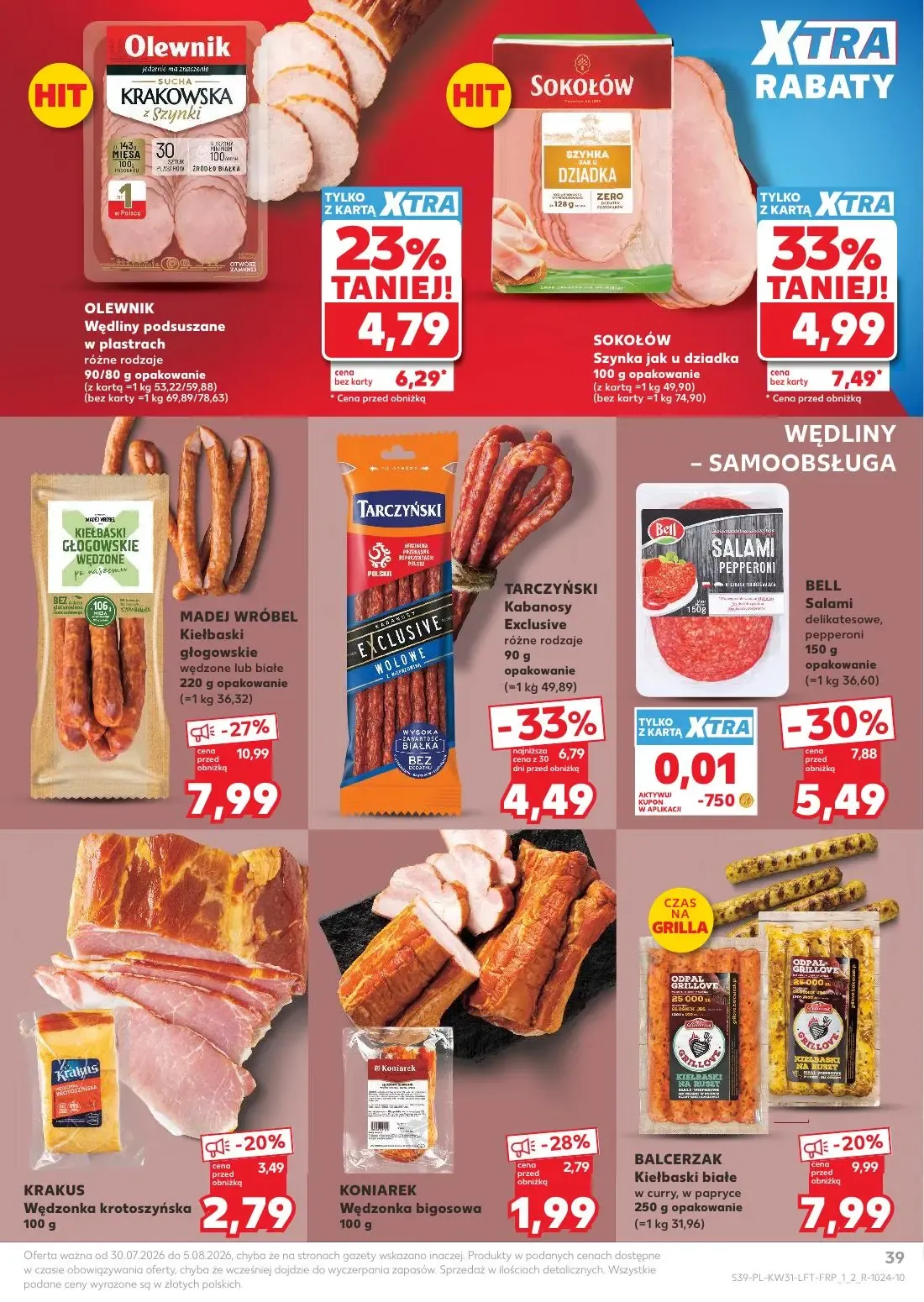 Kaufland gazetka, strona 39 z 68 — MADEJ WRÓBEL Kiełbaski głogowskie wędzone lub białe, SOKOŁÓW Szynka jak u dziadka, TARCZY…