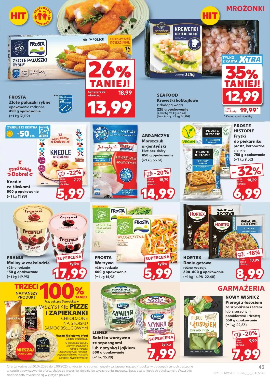 Kaufland gazetka, strona 43 z 68 — SEAFOOD Krewetki koktajlowe, FROSTA Złote paluszki rybne, ABRAMCZYK Morszczuk argentyński
