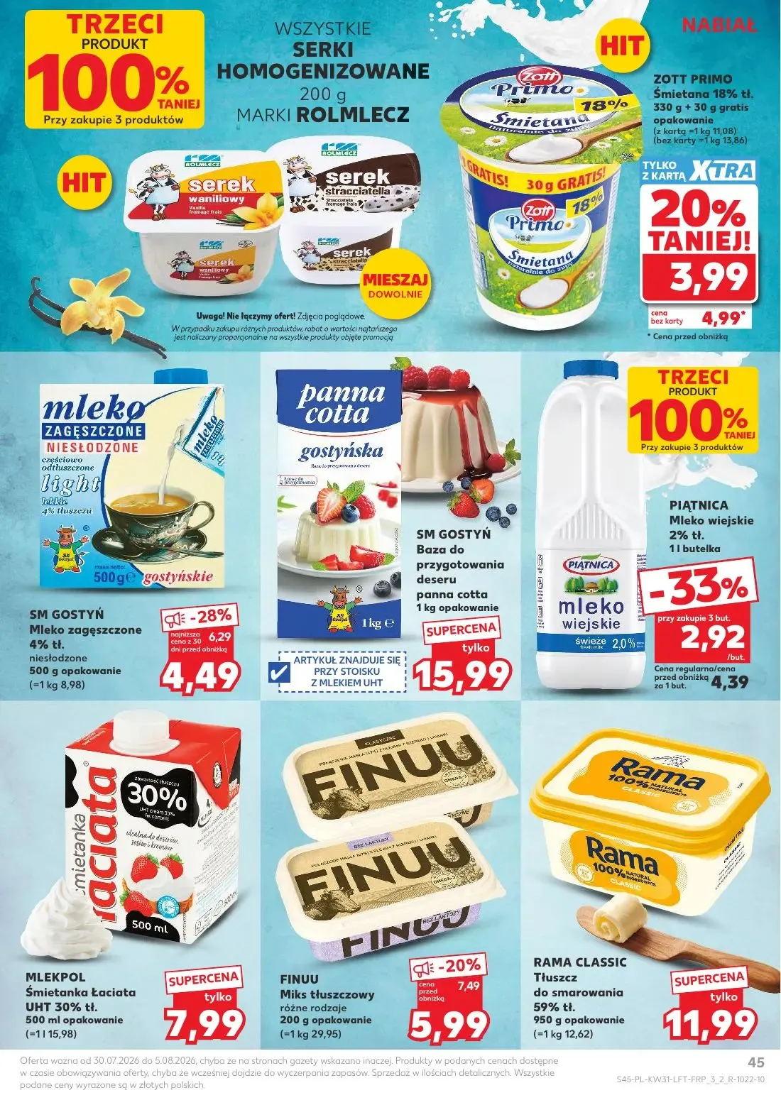 Kaufland gazetka, strona 45 z 68 — SM GOSTYŃ Mleko zagęszczone 4% tł. niesłodzone, FINUU Miks tłuszczowy różne rodzaje, PIĄT…