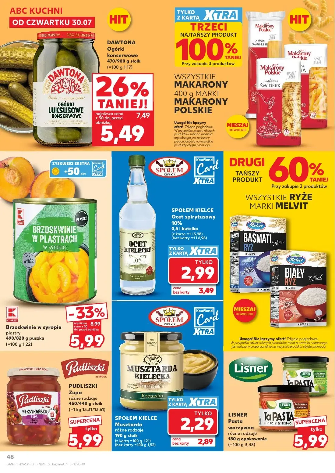 Kaufland gazetka, strona 48 z 68 — BRZOSKWINIE W PLASTRACH w syropie, DAWTONA Ogórki konserwowe, SPOŁEM KIELCE Musztarda róż…