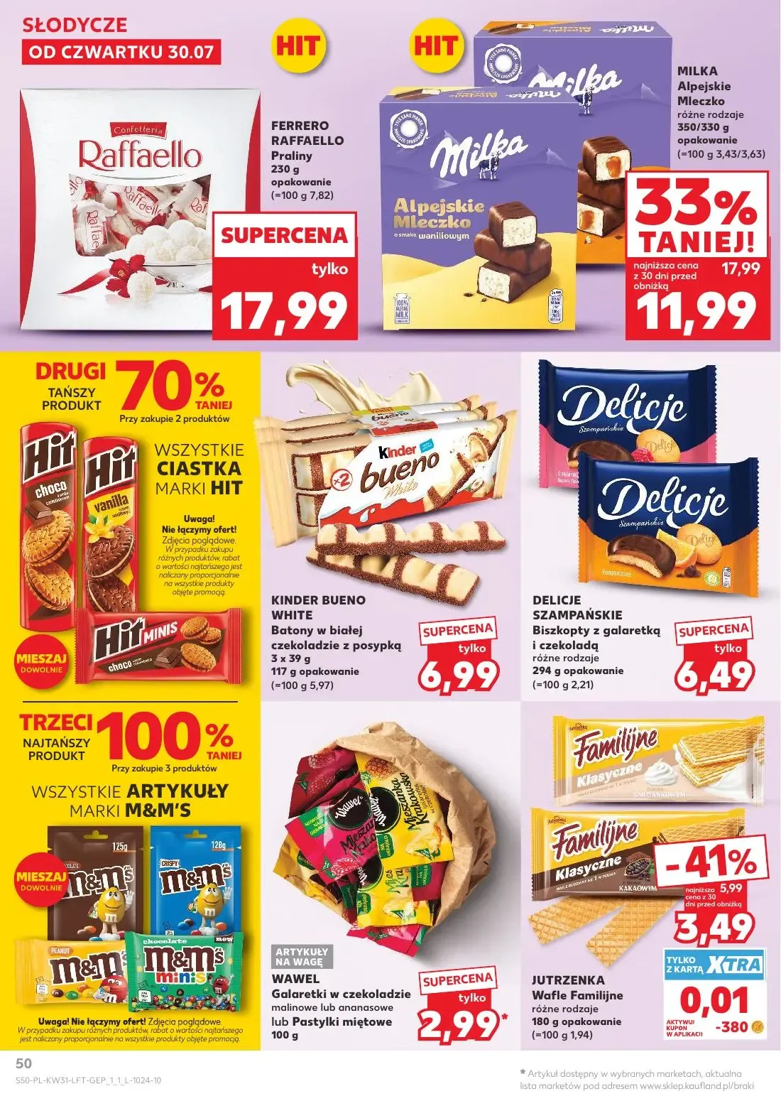 Kaufland gazetka, strona 50 z 68 — MILKA Alpejskie Mleczko, FERRERO RAFFAELLO Praliny, KINDER BUENO WHITE Batony w białej cz…