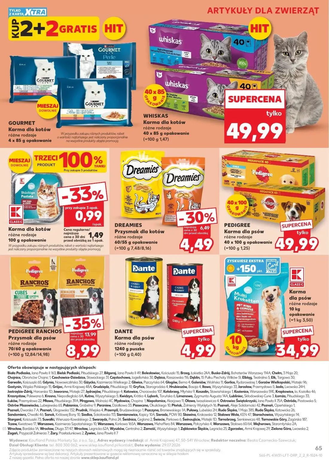 Kaufland gazetka, strona 65 z 68 — PEDIGREE RANCHOS Przysmak dla psów, DREAMIES Przysmak dla kotów, Karma dla kotów